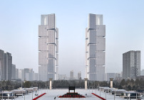 Die beiden Trme von gmp berragen die Umgebung bei weitem und definieren ein neues Eingangstor zum Zentrum von Zhengzhou.