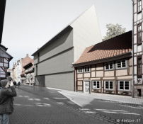 Das Kunsthaus soll ein sichtbares Zeichen fr das neue Kunstquartier in Gttingen setzen, sich gleichzeitig aber sensibel in das mittelalterliche Stadtbild einfgen.  