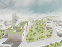 Visualisierung des Areals aus dem stdtebaulichen Wettbewerb von 2022; 1. Platz: HPP Architekten (Stadtplanung) und Dsseldorfer Vssing Ingenieurgesellschaft (Verkehrsanlagenplanung)